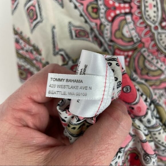 Tommy Bahama Silk Blend Bohemian Hippie Peasant Blouse Size XS Pink Print Boho - Picture 10 of 16